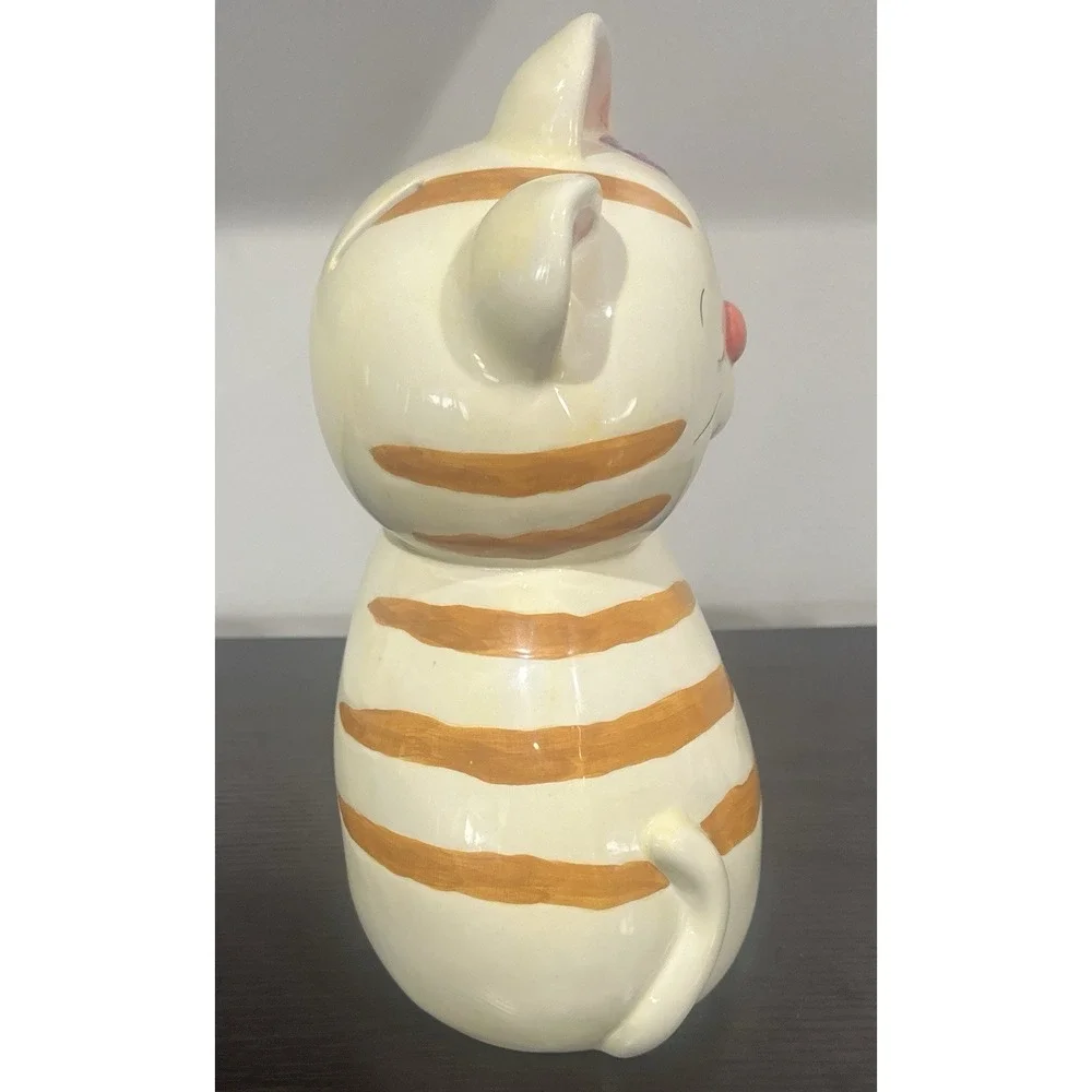 Ceramic Winking Striped Cat Piggy Bank Kitty Kitten Flower Yarn 12